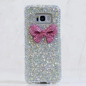 3D Pink Bow with Aurora Borealis Crystals Design (Style 862)