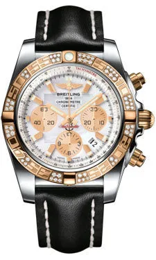 Breitling - Chronomat 44 Steel and Rose Gold 60 Diamond Bezel - Leather Strap