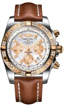 Breitling - Chronomat 44 Steel and Rose Gold 60 Diamond Bezel - Leather Strap