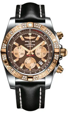 Breitling - Chronomat 44 Steel and Rose Gold 60 Diamond Bezel - Leather Strap
