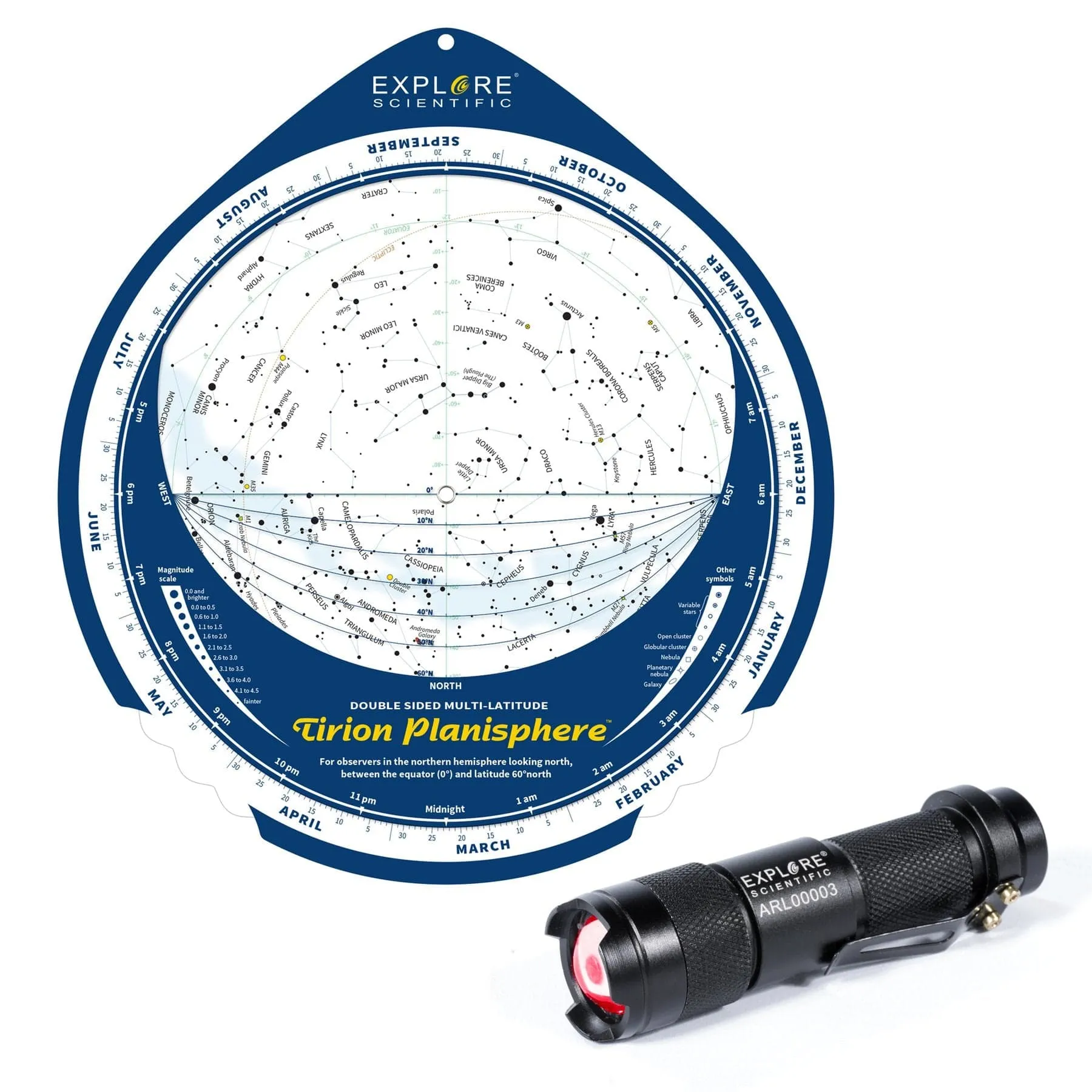 BUNDLE: Explore Scientific Tirion Double-Sided Multi-Latitude Planisphere with Astro R-Lite - ES-TPS018-ARL
