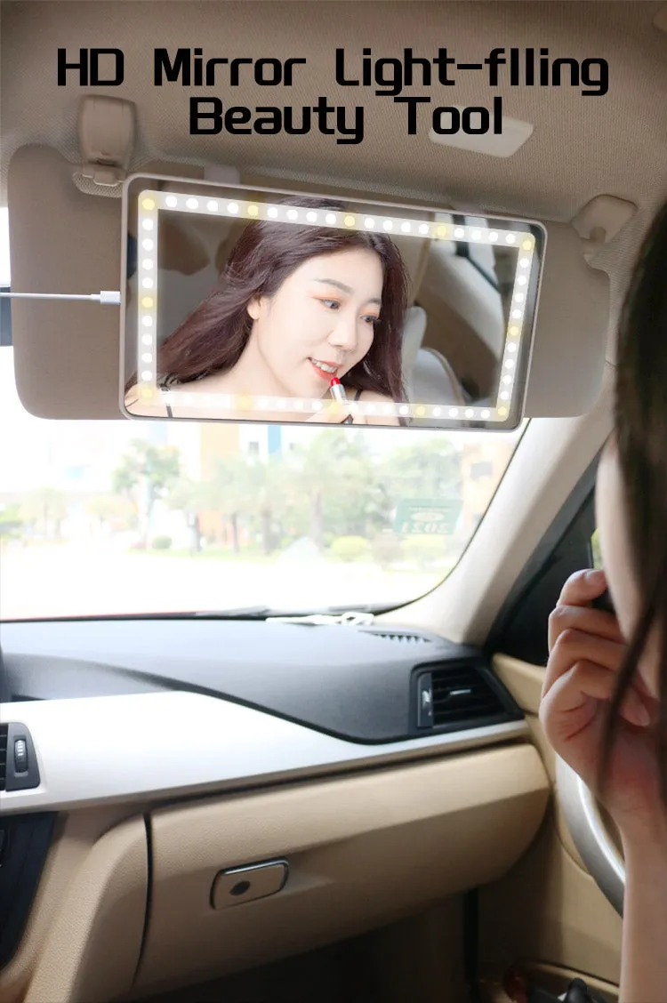 Car Makeup Mirror 3 colors light hanging in car Makeup mirror with led lights rechargeable 24pcs