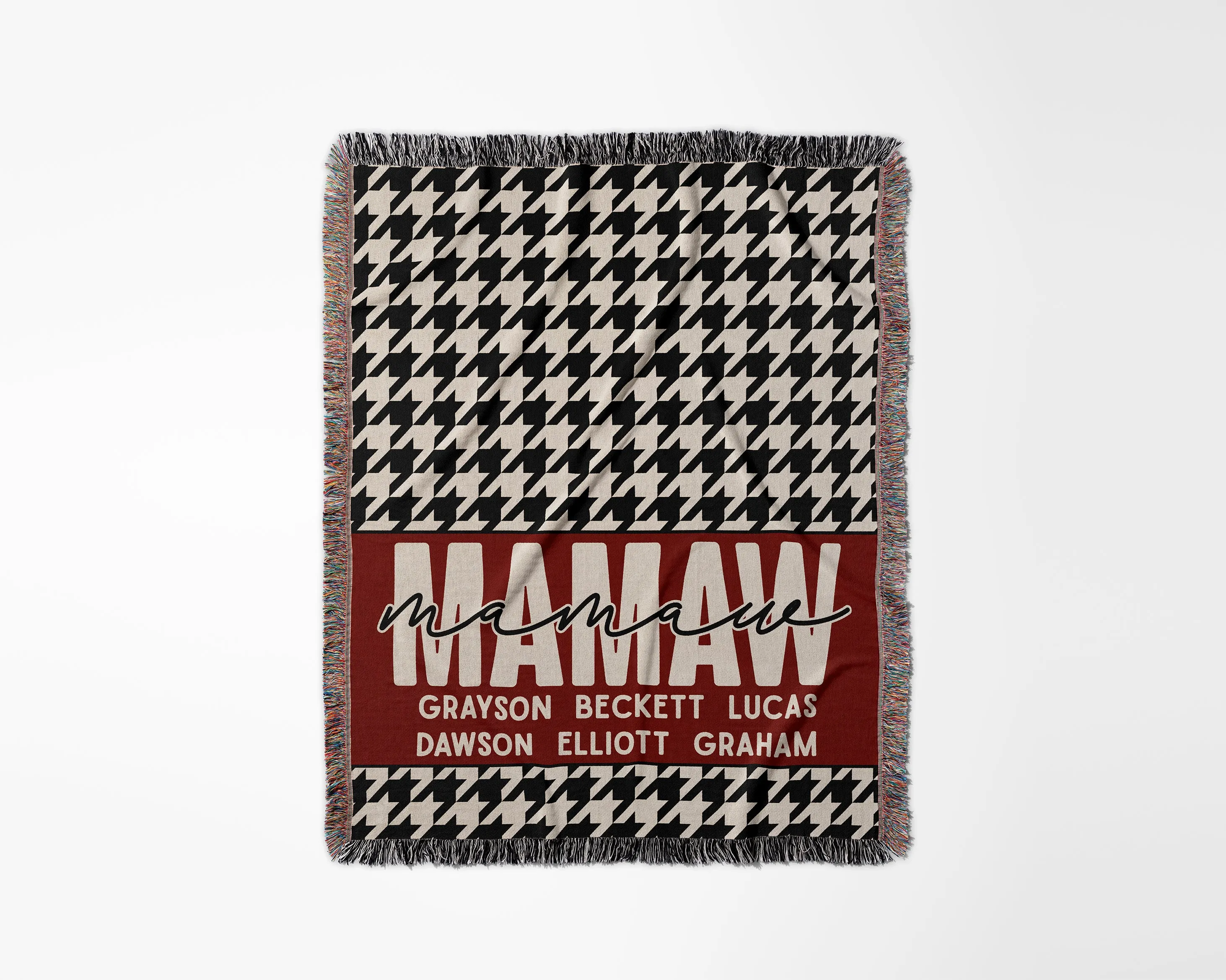 Houndstooth and Red Mother Blanket with Names