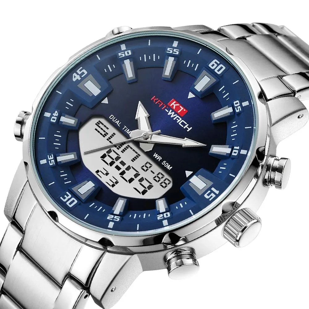 KAT - Dual Display Waterproof 3D Dial Analog Digital Quartz watch