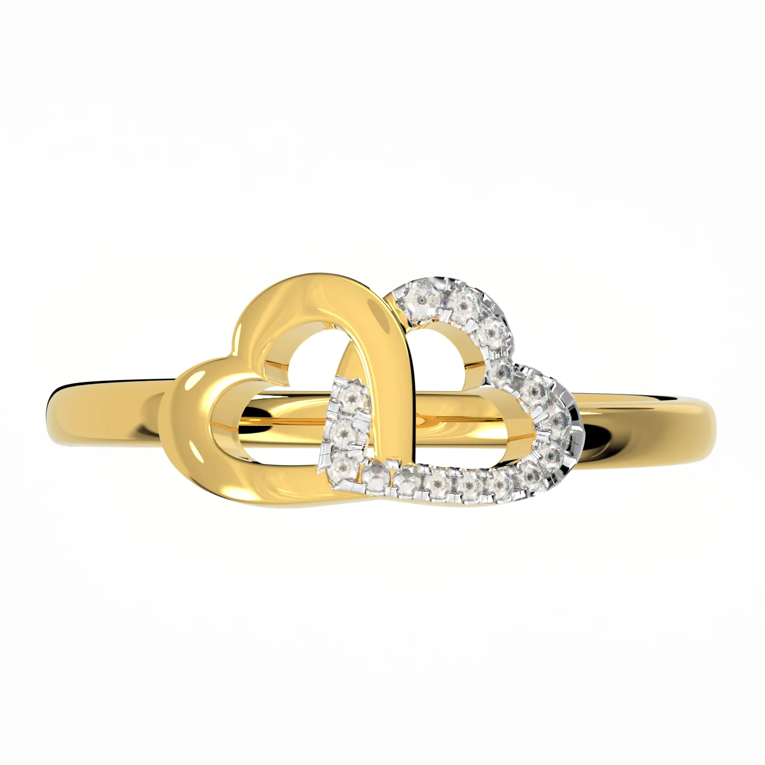 Ladies 14K Yellow Gold Double Dual Heart Diamond Ring