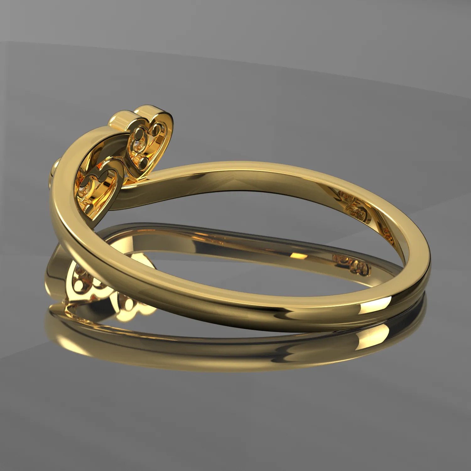 Ladies 14K Yellow Gold Double Heart Diamond Ring