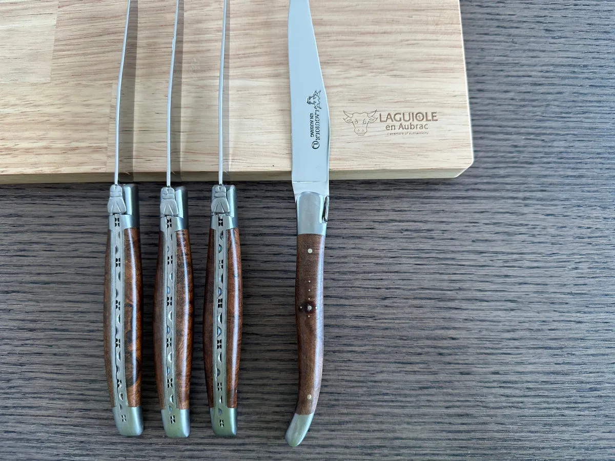 Laguiole en Aubrac Handcrafted 6-Piece Steak Knife Set with Rich Desert Ironwood Handles
