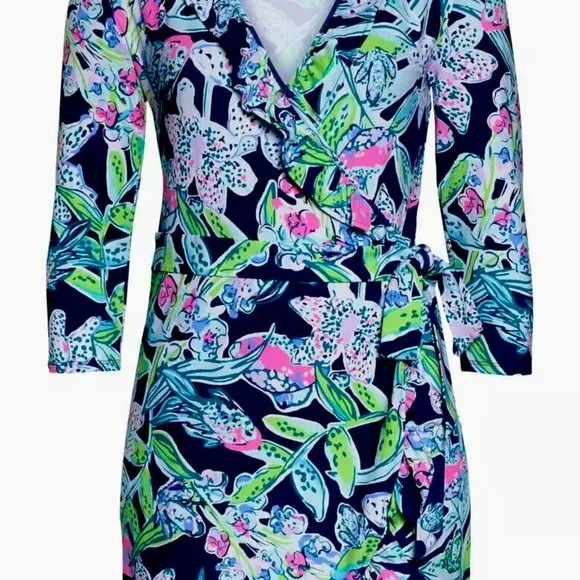 Lilly Pulitzer NWT Jessalynne Wrap Romper Navy Sway This Way $178 Size XXS