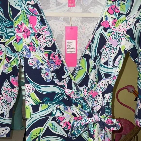 Lilly Pulitzer NWT Jessalynne Wrap Romper Navy Sway This Way $178 Size XXS