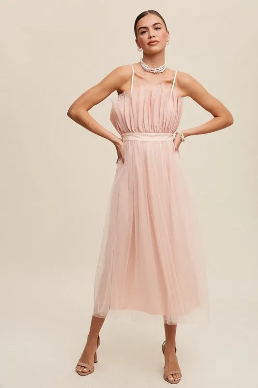 Listicle Paper Bag Frill Tulle Maxi Dress