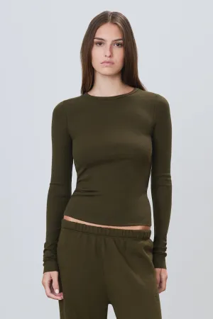Long Sleeve Fitted Top in Moss