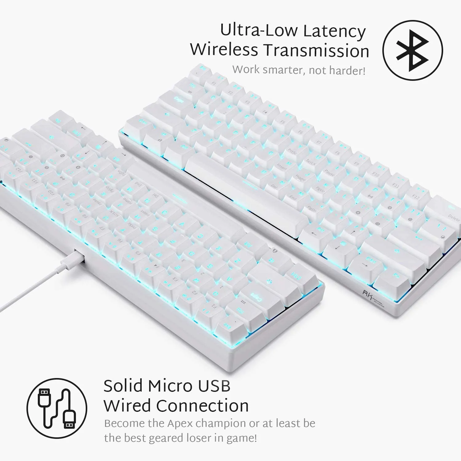 New in box! RK ROYAL KLUDGE RK61 Wireless 60% Mechanical Gaming Keyboard, White! Retails $80 