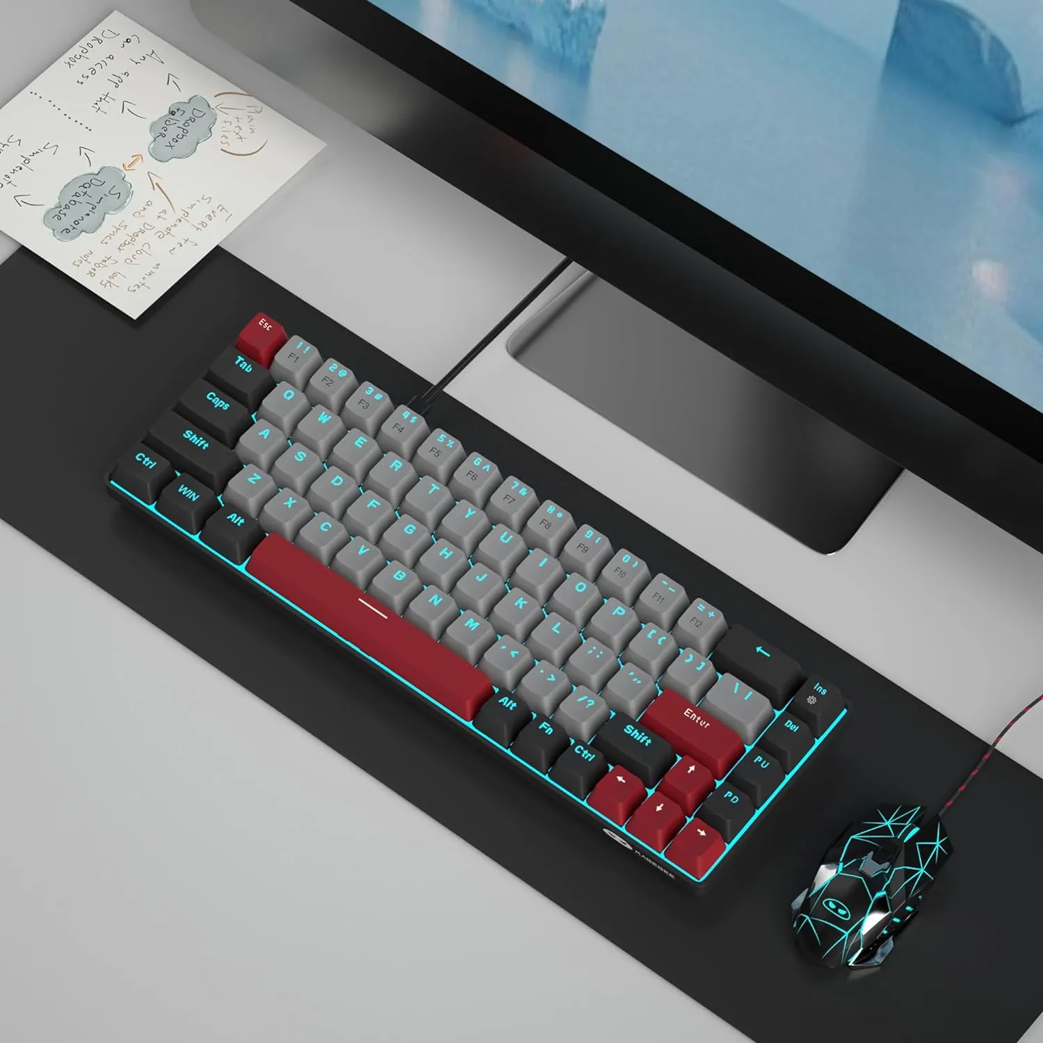 Portable Mechanical Gaming Keyboard LED Backlit Compact 68 Keyscaps