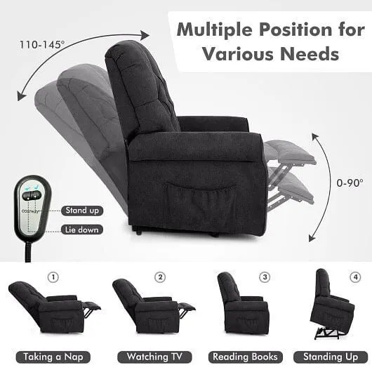 Recliner Chair Sofa for Elderly with Side Pocket and Remote Control-Black - Colo