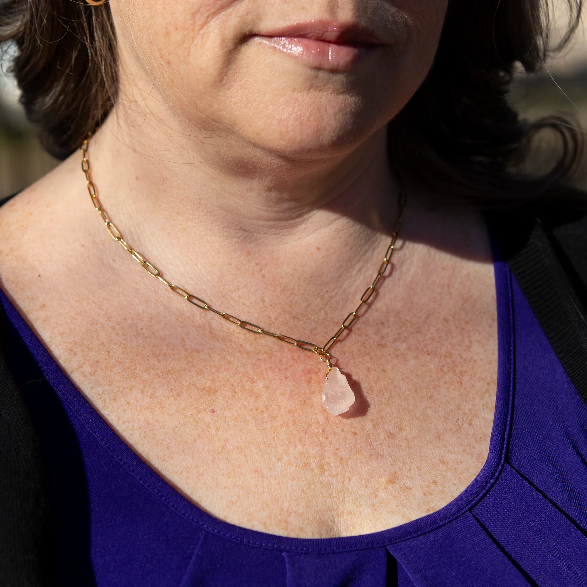 Rose Quartz - Paper Clip Necklace
