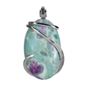 Ruby in Fuchsite Handmade Stone Pendant Wrapped in Silver