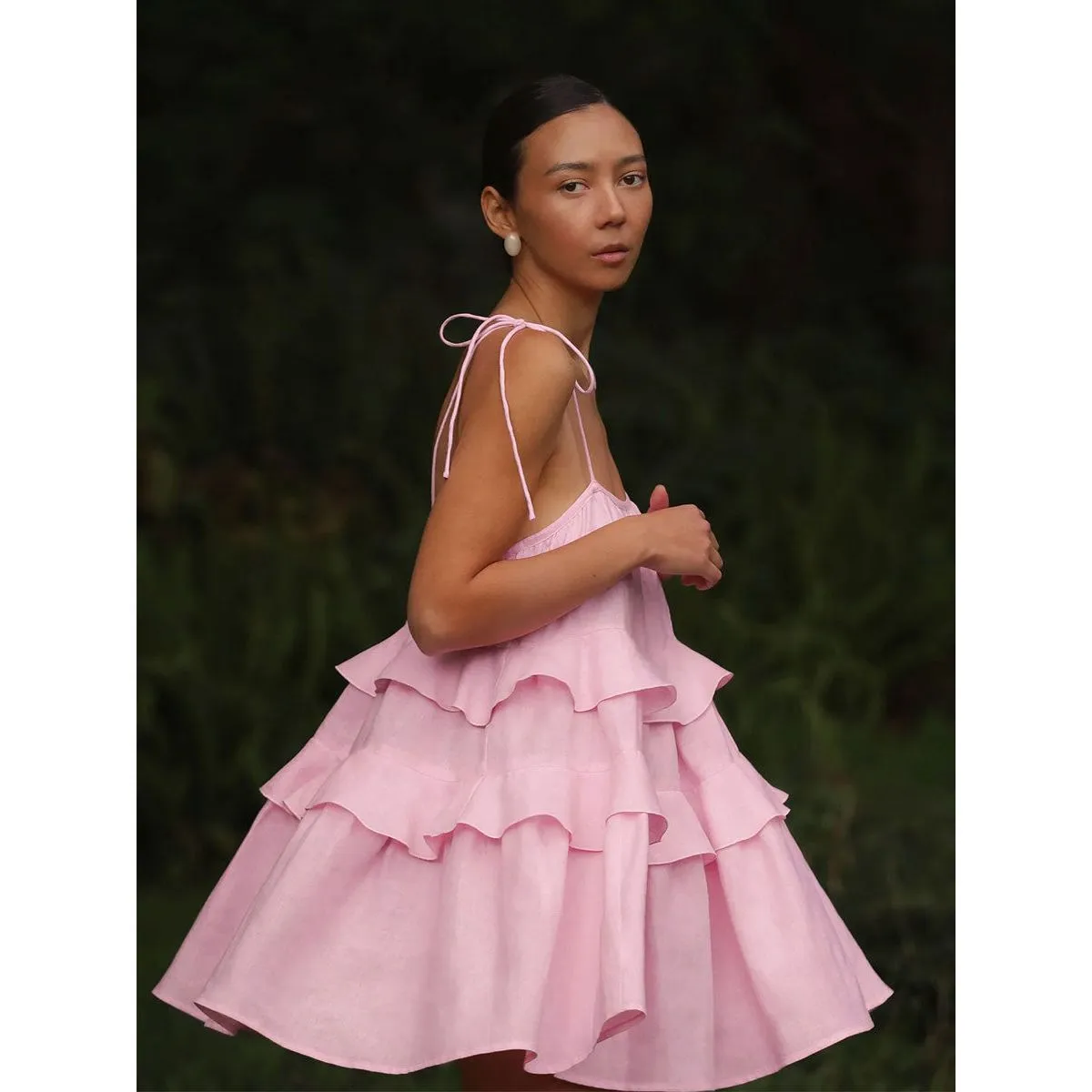 Ruffled Cake Backless Suspender Mini Dress