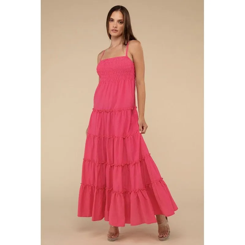 Woven Smocked Top Tiered Cami Maxi Dress